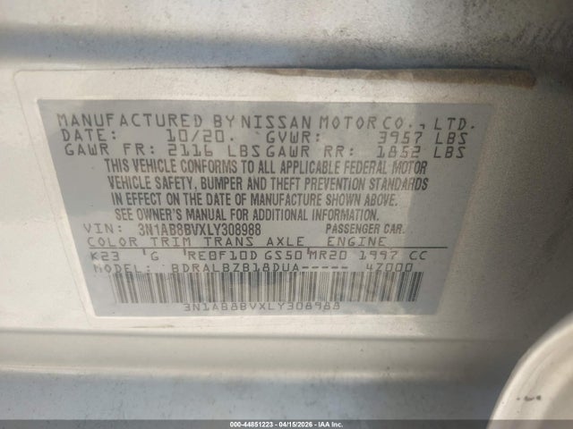 Aukcja sprzedaży 2020 Nissan Sentra S Xtronic Cvt, vin: 3N1AB8BVXLY308988, numer aukcji: 44851223