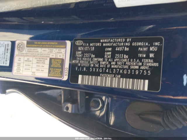Продажа на аукционе авто 2019 Kia Optima S, vin: 5XXGT4L37KG319755, номер лота: 44851229