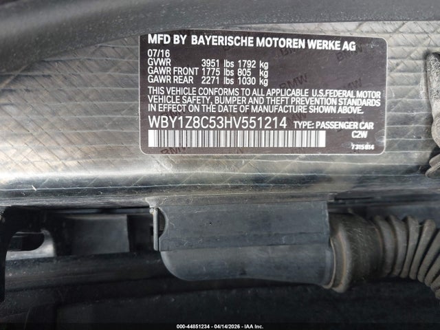 Продаж на аукціоні авто 2017 Bmw I3 94 Ah W/range Extender, vin: WBY1Z8C53HV551214, номер лоту: 44851234