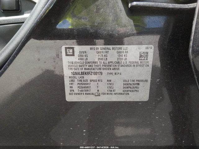 44851237 :رقم المزاد ، 1GNALBEK8FZ100179 vin ، 2015 Chevrolet Equinox 1lt مزاد بيع