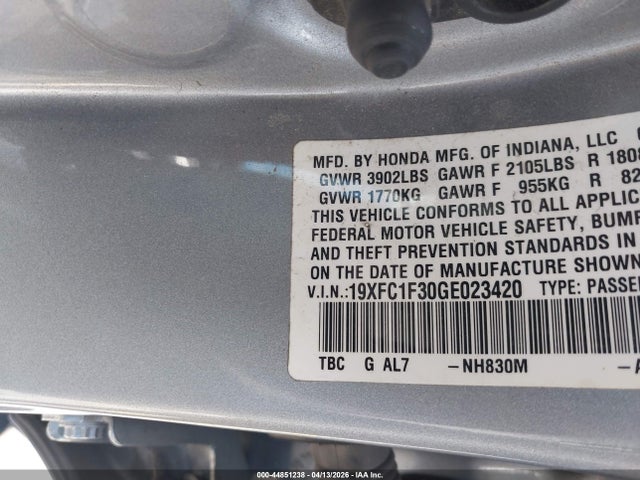 19XFC1F30GE023420 Honda Civic Ex-t