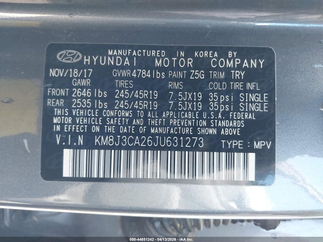 KM8J3CA26JU631273 Hyundai Tucson Value