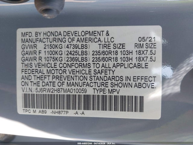 2021 HONDA CR-V 5J6RW2H87MA010059 Photo 8