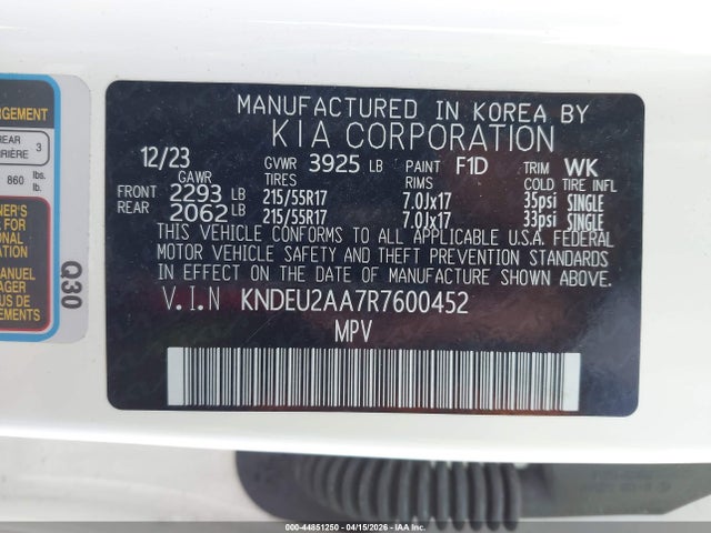 2024 Kia Seltos S მანქანა იყიდება აუქციონზე, vin: KNDEU2AA7R7600452, აუქციონის ნომერი: 44851250
