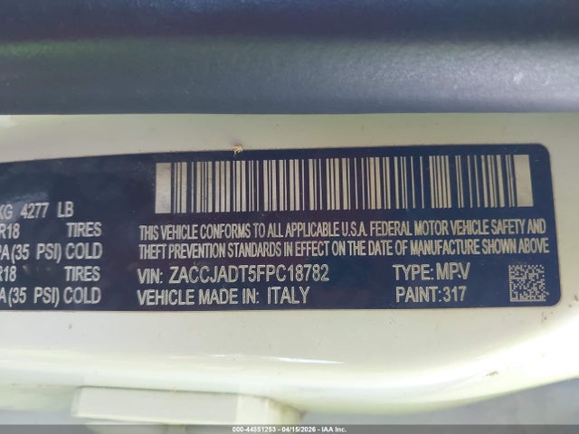 44851253 :رقم المزاد ، ZACCJADT5FPC18782 vin ، 2015 Jeep Renegade Limited مزاد بيع