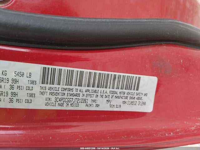 Продажа на аукционе авто 2018 Dodge Journey Crossroad, vin: 3C4PDCGG7JT212261, номер лота: 44851266