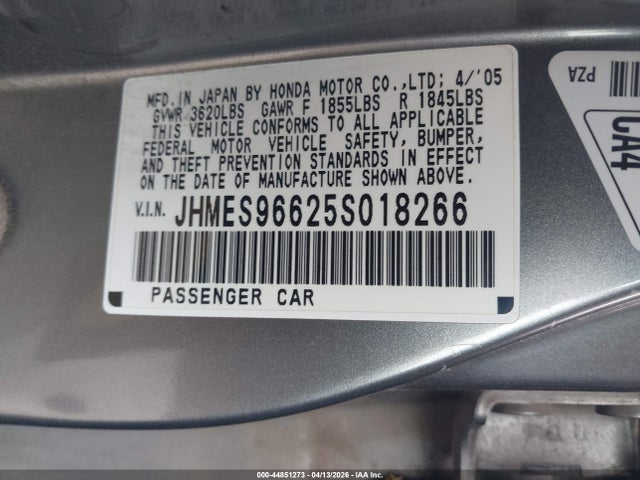 Продажа на аукционе авто 2005 Honda Civic Hybrid, vin: JHMES96625S018266, номер лота: 44851273