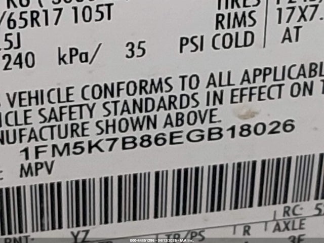 1FM5K7B86EGB18026 Ford Explorer
