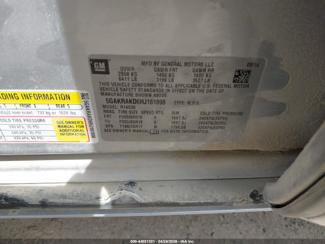 44851301 :رقم المزاد ، 5GAKRAKD6HJ161898 vin ، 2017 Buick Enclave Convenience مزاد بيع
