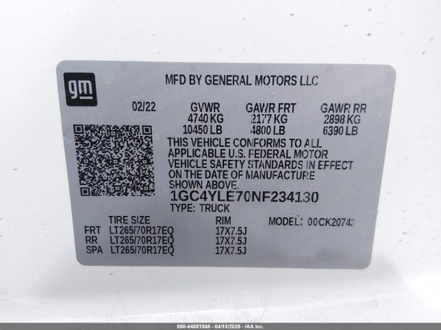 1GC4YLE70NF234130 Chevrolet Silverado 2500hd 4wd Standard Bed Wt