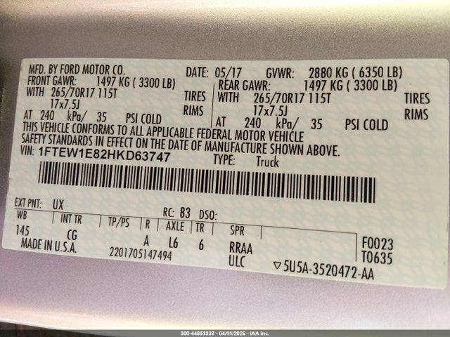 2017 FORD F-150 1FTEW1E82HKD63747 Photo 8