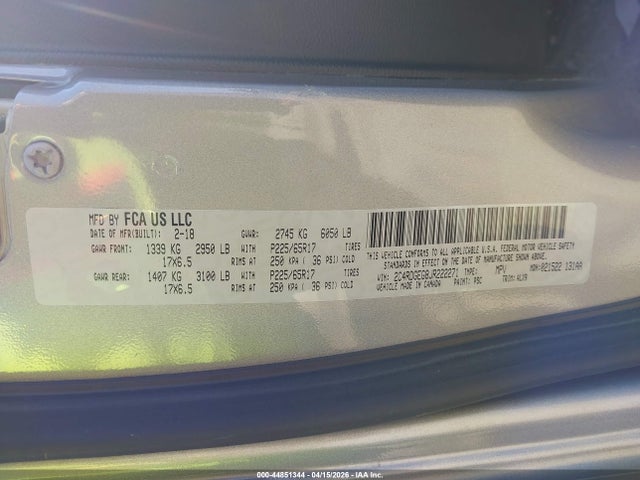 2018 Dodge Grand Caravan Gt მანქანა იყიდება აუქციონზე, vin: 2C4RDGEG8JR222271, აუქციონის ნომერი: 44851344