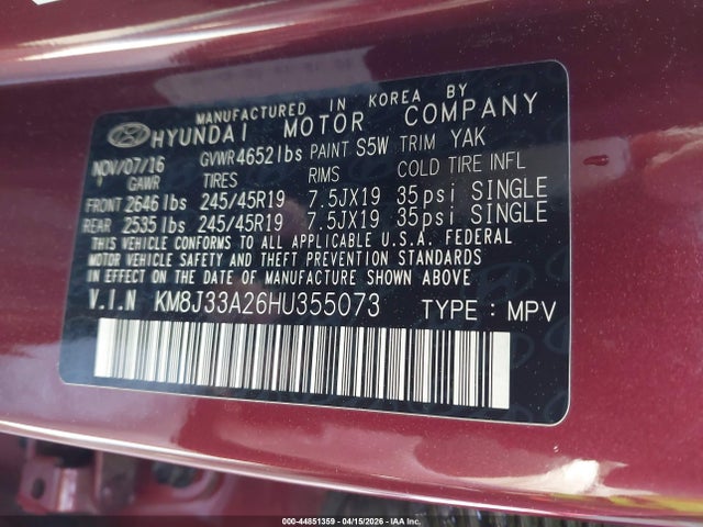 KM8J33A26HU355073 Hyundai Tucson Sport