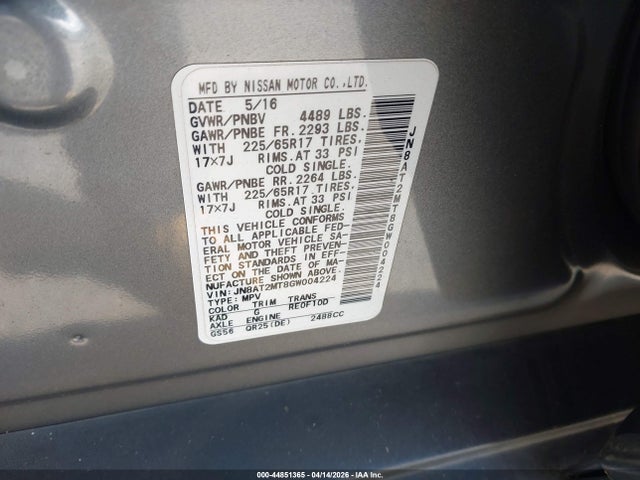 JN8AT2MT8GW004224 Nissan ROGUE SV