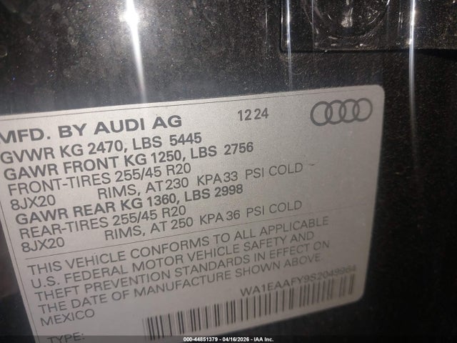 2025 Audi Q5 Premium Plus 45 Tfsi S Line Quattro S Tronic მანქანა იყიდება აუქციონზე, vin: WA1EAAFY9S2049964, აუქციონის ნომერი: 44851379