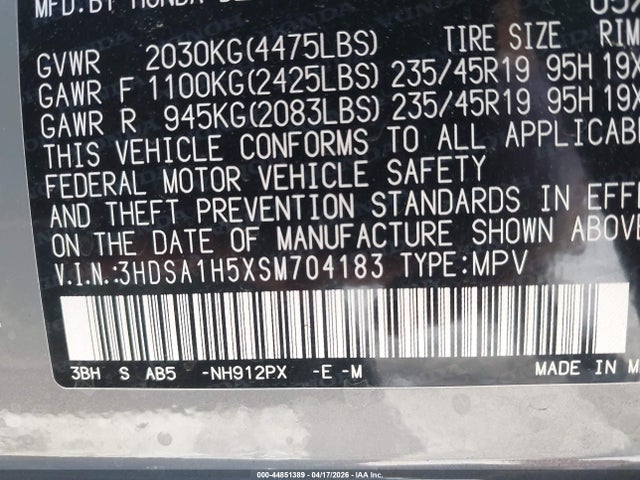 3HDSA1H5XSM704183 Acura Adx A-spec
