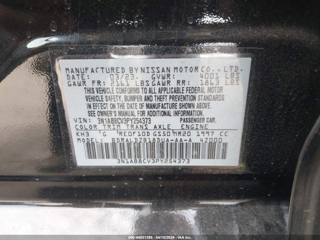 44851395 :رقم المزاد ، 3N1AB8CV3PY254373 vin ، 2023 Nissan Sentra Sv Xtronic Cvt مزاد بيع
