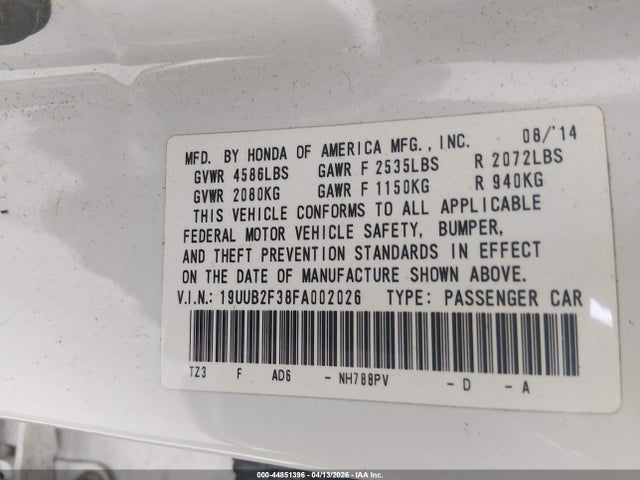 Aukcja sprzedaży 2015 Acura Tlx V6, vin: 19UUB2F38FA002026, numer aukcji: 44851396