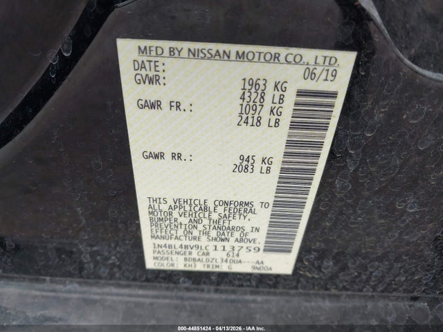 Продажа на аукционе авто 2020 Nissan Altima S Fwd, vin: 1N4BL4BV9LC113759, номер лота: 44851424