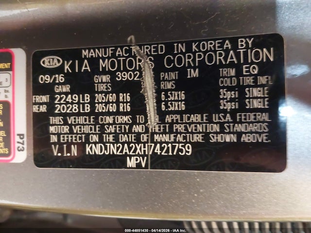 2017 Kia Soul მანქანა იყიდება აუქციონზე, vin: KNDJN2A2XH7421759, აუქციონის ნომერი: 44851430