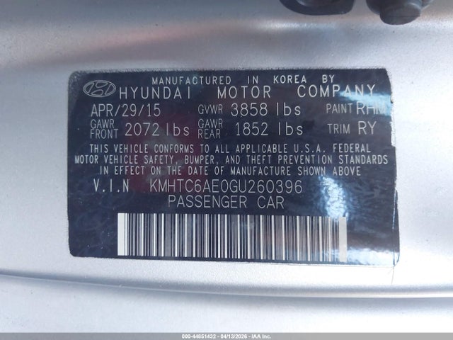 Продажа на аукционе авто 2016 Hyundai Veloster Turbo, vin: KMHTC6AE0GU260396, номер лота: 44851432