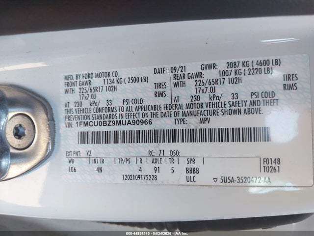 1FMCU0BZ9MUA90966 Ford Escape Se Hybrid