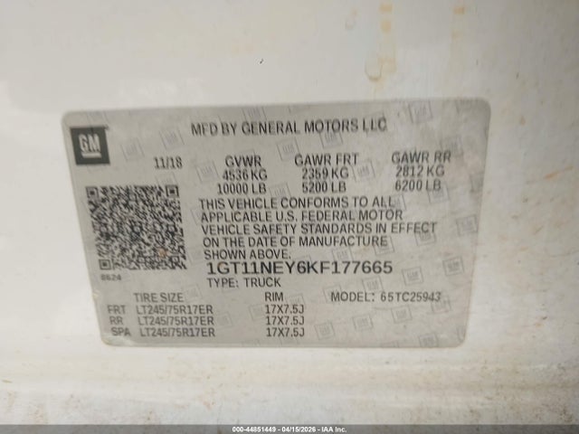 Aukcja sprzedaży 2019 Gmc Sierra 2500hd, vin: 1GT11NEY6KF177665, numer aukcji: 44851449