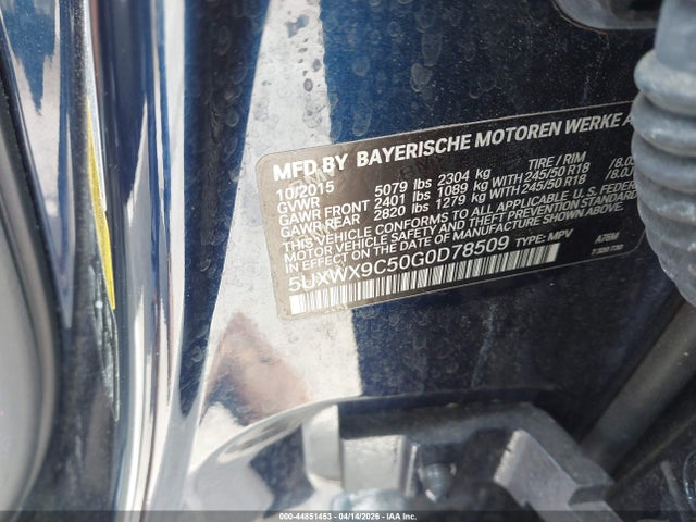 44851453 :رقم المزاد ، 5UXWX9C50G0D78509 vin ، 2016 Bmw X3 Xdrive28i مزاد بيع