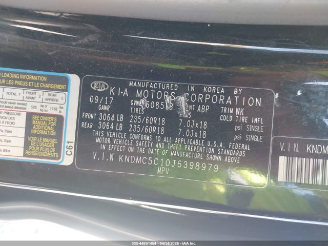 Продажа на аукционе авто 2018 Kia Sedona Sx, vin: KNDMC5C10J6398979, номер лота: 44851454