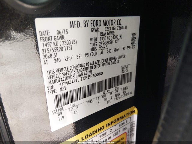 2015 Ford Expedition Platinum მანქანა იყიდება აუქციონზე, vin: 1FMJU1LTXFEF50060, აუქციონის ნომერი: 44851470