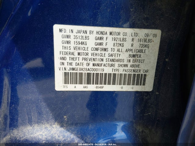 Продаж на аукціоні авто 2010 Honda Fit, vin: JHMGE8H28AC000119, номер лоту: 44851476
