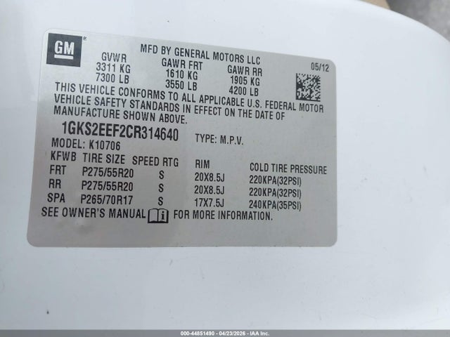 Aukcja sprzedaży 2012 Gmc Yukon Denali, vin: 1GKS2EEF2CR314640, numer aukcji: 44851490