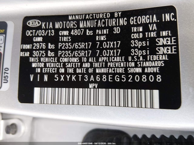 5XYKT3A68EG520808 KIA SORENTO LX