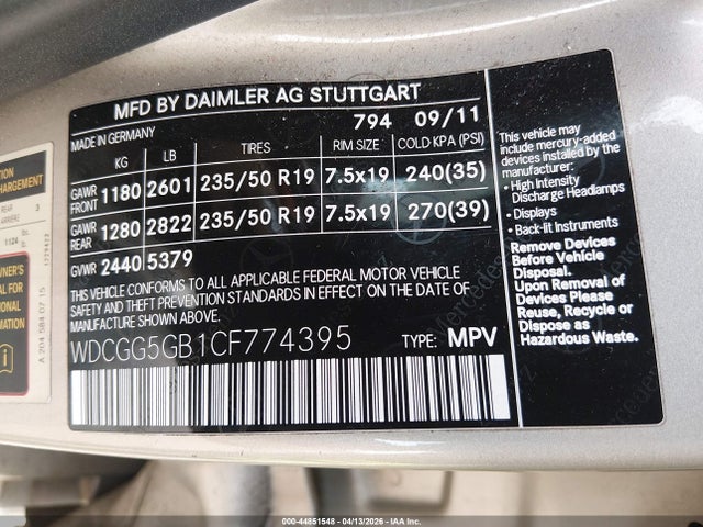 Aukcja sprzedaży 2012 Mercedes-benz Glk 350, vin: WDCGG5GB1CF774395, numer aukcji: 44851548