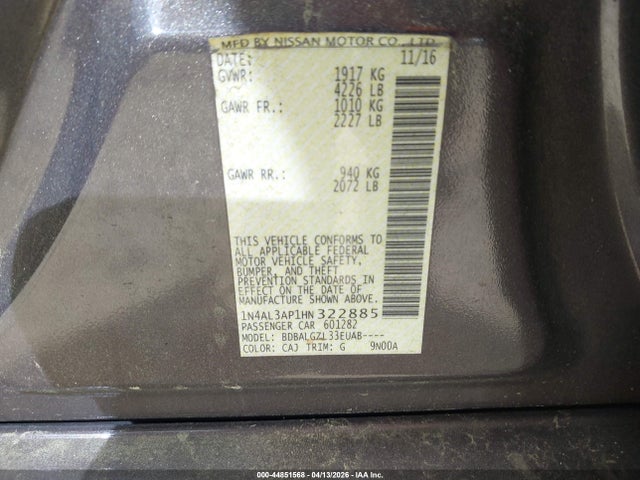 44851568 :رقم المزاد ، 1N4AL3AP1HN322885 vin ، 2017 Nissan Altima 2.5 S مزاد بيع