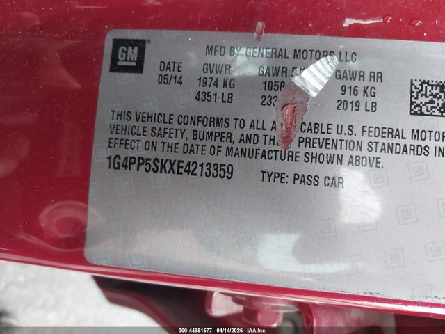 44851577 :رقم المزاد ، 1G4PP5SKXE4213359 vin ، 2014 Buick Verano مزاد بيع