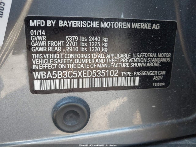 Aukcja sprzedaży 2014 Bmw 535i Xdrive, vin: WBA5B3C5XED535102, numer aukcji: 44851605