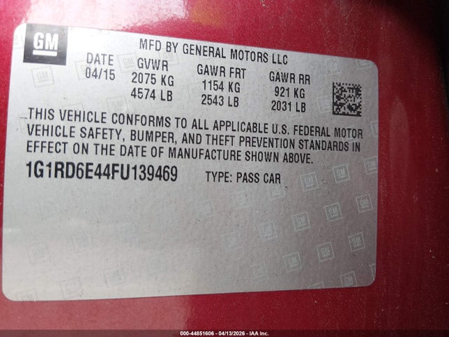 Aukcja sprzedaży 2015 Chevrolet Volt, vin: 1G1RD6E44FU139469, numer aukcji: 44851606