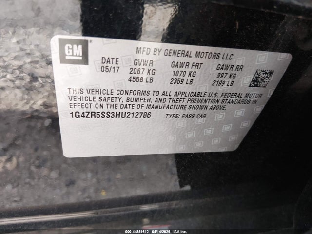 2017 Buick Lacrosse Premium მანქანა იყიდება აუქციონზე, vin: 1G4ZR5SS3HU212786, აუქციონის ნომერი: 44851612