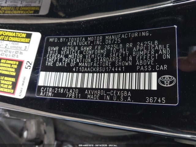Toyota CAMRY XLE 2025 4T1DAACK8SU174441 Image 9