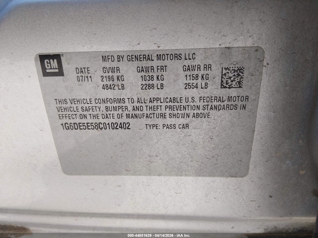 44851629 :رقم المزاد ، 1G6DE5E58C0102402 vin ، 2012 Cadillac Cts Luxury مزاد بيع