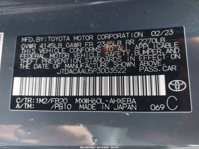 JTDACAAU5P3003522 Toyota Prius Le