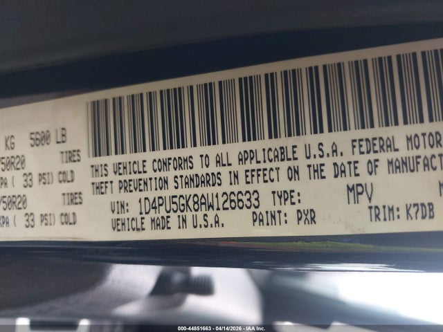 44851663 :رقم المزاد ، 1D4PU5GK8AW126633 vin ، 2010 Dodge Nitro Sxt مزاد بيع