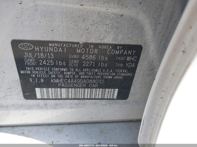 Продажа на аукционе авто 2013 Hyundai Sonata Hybrid, vin: KMHEC4A49DA088032, номер лота: 44851713