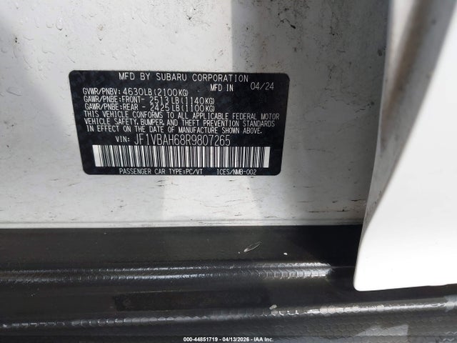 44851719 :رقم المزاد ، JF1VBAH68R9807265 vin ، 2024 Subaru Wrx Premium مزاد بيع