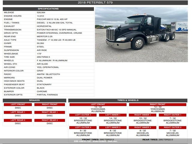 Продажа на аукционе авто 2018 Peterbilt 579, vin: 1XPBDP9X5JD439919, номер лота: 44851736