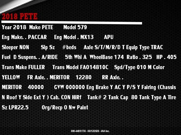 Продажа на аукционе авто 2018 Peterbilt 579, vin: 1XPBDP9X5JD439919, номер лота: 44851736