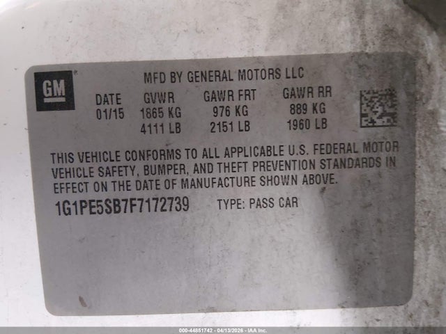 1G1PE5SB7F7172739 Chevrolet Cruze 2lt Auto
