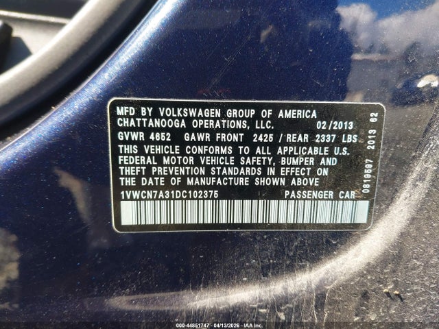 Продажа на аукционе авто 2013 Volkswagen Passat 2.0l Tdi Sel Premium, vin: 1VWCN7A31DC102375, номер лота: 44851747