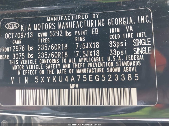 5XYKU4A75EG523385 KIA Sorento Ex V6